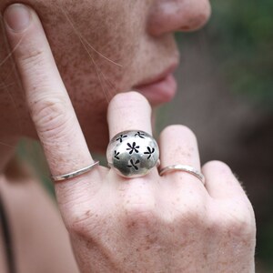 Flower Ring, Flower Silver Ring, Domed Ring, Domed Silver Ring, Statement Ring, hammered ring, Statement Ring, Flower Jewellery image 2