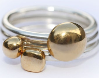 Gold and and silver pebble rings, Gold and Silver Ring, Gold Jewellery, Gold Jewelry, Gold Nugget Rings, Gold Stacking Rings,