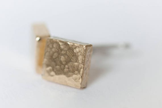 Gold Earrings, Gold Stud Earrings, Square Gold Stud Earrings, Hammered Gold Earrings, Textured Gold Earrings