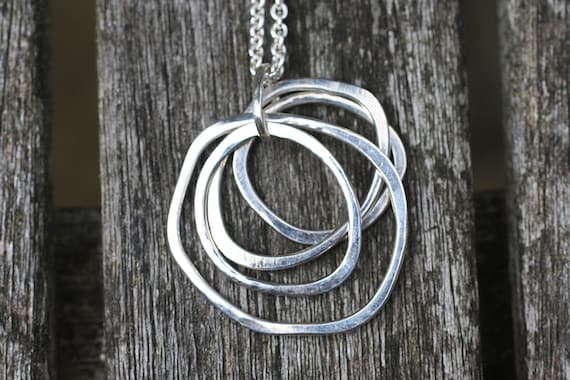 Ring Pendant, Ring Necklace, Multi Ring Necklace, Sterling Silver Necklace, Layered necklace, layered pendant, silver ring necklace