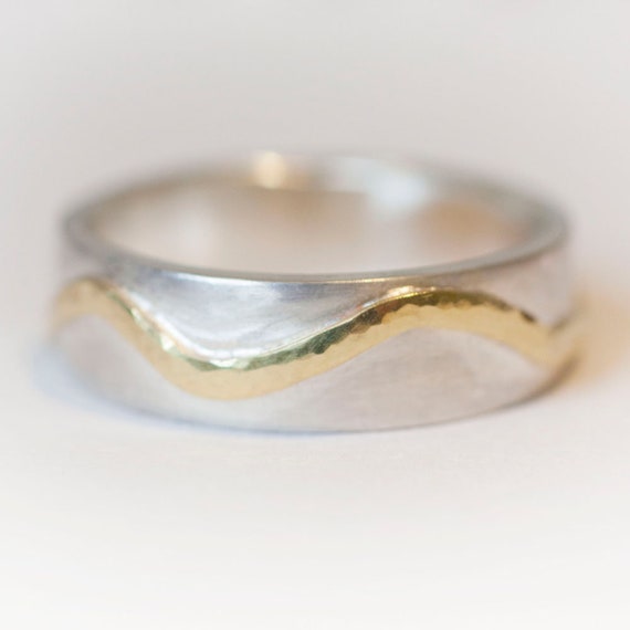 Wave ring, wavy ring, textured gold and silver ring, hammered gold ring