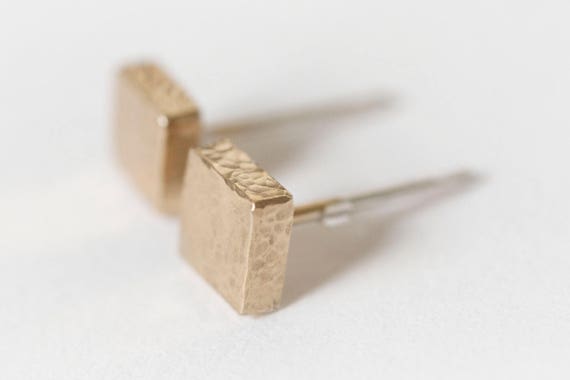 Gold Earrings, Gold Stud Earrings, Square Gold Stud Earrings, Hammered Gold Earrings, Textured Gold Earrings