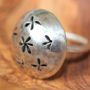 Flower Ring, Flower Silver Ring, Domed Ring, Domed Silver Ring, Statement Ring, hammered ring, Statement Ring, Flower Jewellery image 1