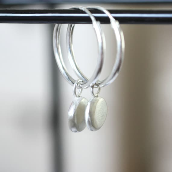 Silver Pebble Earrings, Silver Drop Earrings, hoop earrings, silver nugget, silver pebble, nugget earrings
