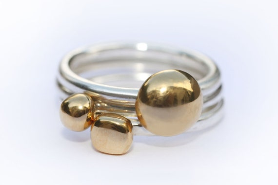 Gold and and silver pebble rings, Gold and Silver Ring, Gold Jewellery, Gold Jewelry, Gold Nugget Rings, Gold Stacking Rings,