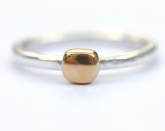 Gold Ring, Gold and Silver Ring, Gold Jewellery, Gold Jewelry, Gold Nugget Ring, Gold Vermeil Ring, Gold Stacking Ring, Square Ring
