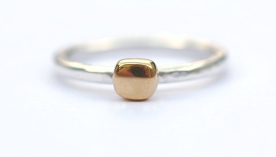 Gold Ring, Gold and Silver Ring, Gold Jewellery, Gold Jewelry, Gold Nugget Ring, Gold Vermeil Ring, Gold Stacking Ring, Square Ring