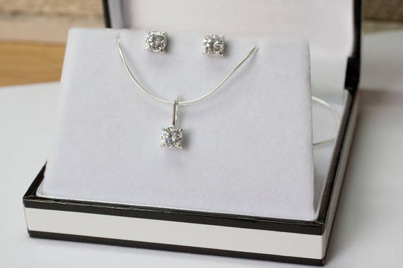Jewellery set, Cubic Zirconia Earrings, Cubic Zirconia Pendant, CZ Stud Earrings, Cubic Zirconia Stud Earrings, Diamond Jewellery