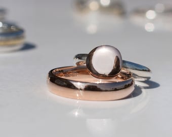 Anelli di impilamento in oro rosa, anelli d'oro rosa e d'argento, anello di pebble, anello di corte, 2 anelli di impilamento in oro rosa