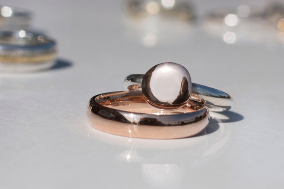 Rose gold stacking rings, rose gold and silver rings, Pebble ring, Court Ring, 2 rose gold stacking rings