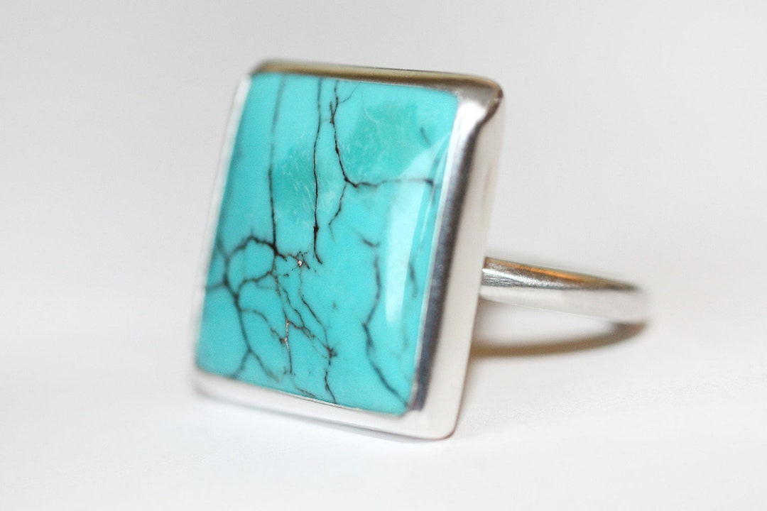 Turquoise Ring, Square Ring, Square Turquoise Ring, Turquoise Silver