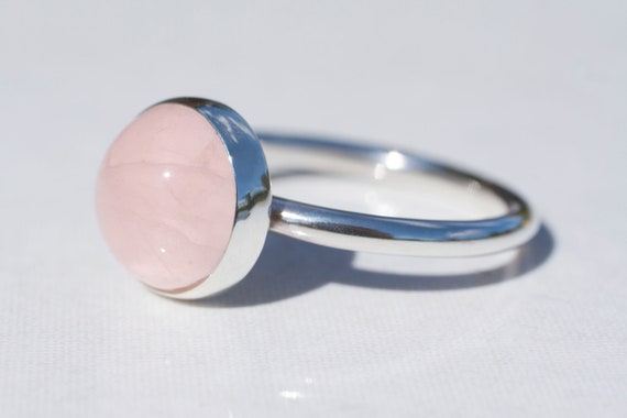 Rose Quartz Ring, Pink Solitaire Ring, Pale Pink Quartz Ring, Pink Ring, Pink and Silver Ring, Pink Jewellery, Pink Cabochon Ring