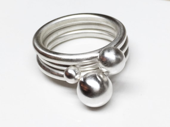 Silver stacking rings, silver orb rings, globe rings, bauble rings, silver ball rings, sphere rings