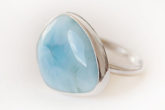 Larimar Ring, Blue Ring, Larimar and Silver Ring, Pale Blue Ring, Pale Blue Gemstone Ring, Chunky gemstone ring, Irregular gemstone ring