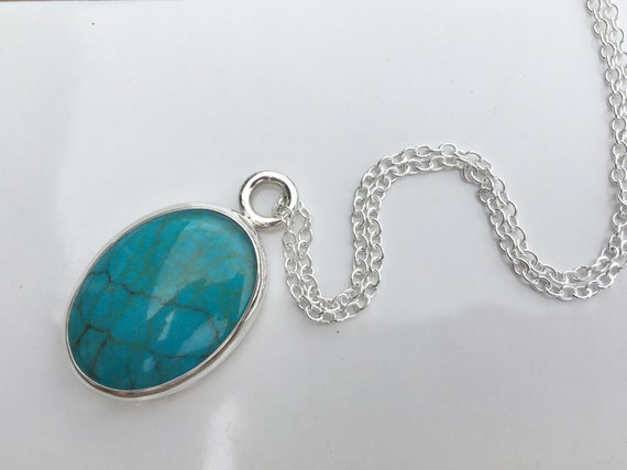 Turquoise Necklace, Turquoise Pendant, Oval pendant, Oval turquoise pendant, Turquoise and Silver Jewellery