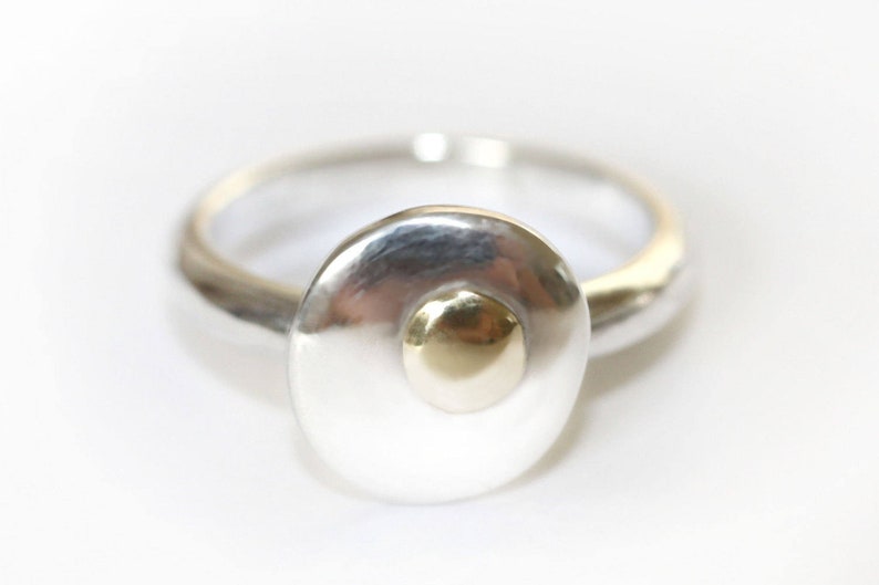 Gold and Silver Ring, Silver and Gold Ring, Gold Ring, Gold and Silver Jewellery, Rose Gold Ring, Gold Pebble Ring, Silver Pebble ring image 1