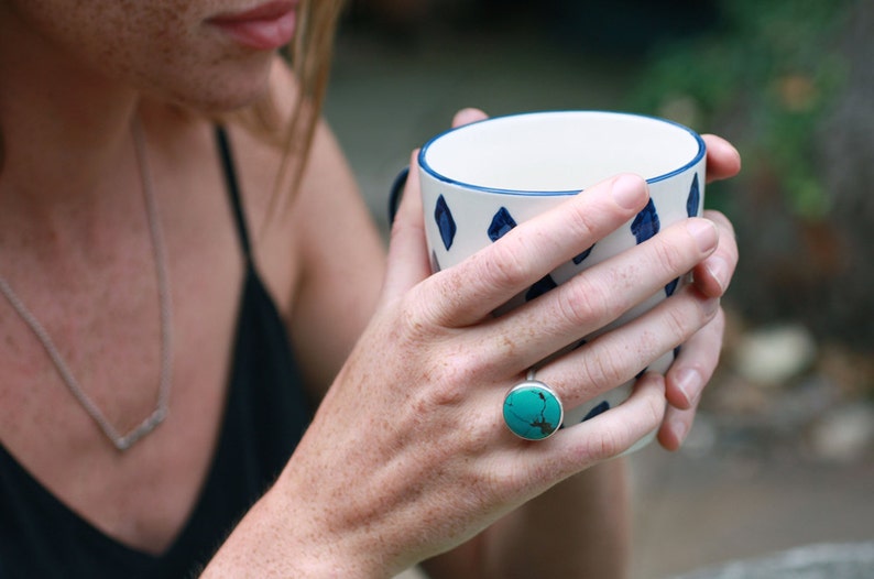 Turquoise Ring, Sterling Silver Turquoise Ring, Turquoise Silver Ring, Chinese Matrix Turquoise, Turquoise jewellery, December birthstone image 2