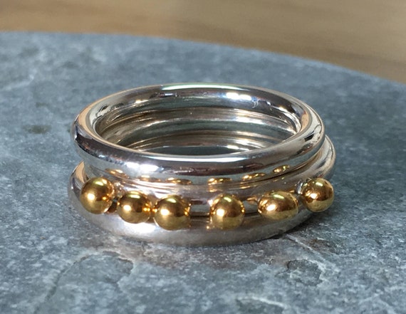 Gold and silver stacking ring, Gold bobble ring, Gold and Silver ring, Stacking rings, gold stacking rings, silver stacking rings