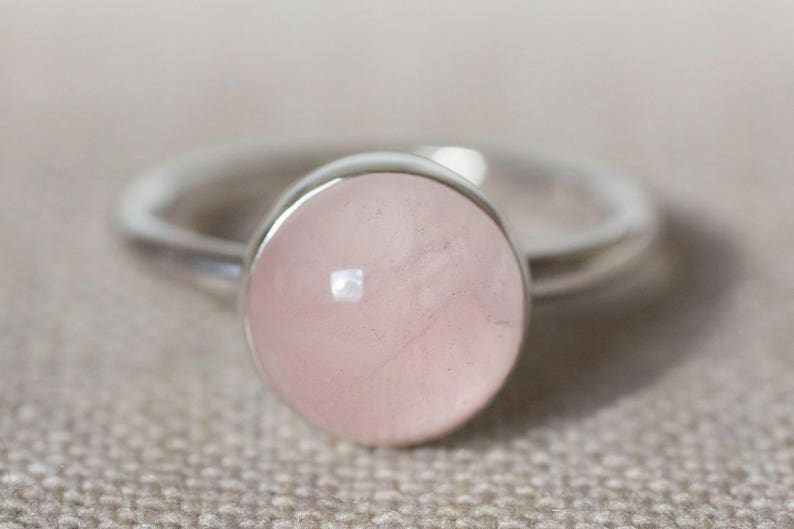 Rose Quartz Ring Pink Ring Pink and Silver Ring Pink Solitaire Ring Pink Cabochon Ring Pink Jewellery Pale Pink Quartz Ring