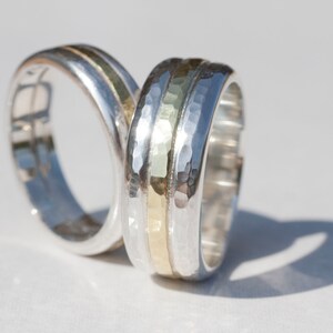 Gold and silver ring, matching rings, wedding rings, ring set, hammered rings, Wedding Rings, Matching Wedding Rings