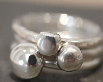 Ghiaia argento anelli, argento anello di accatastamento, Nugget, Anelli impilabili, pepita d'argento anelli, Anelli impilabili