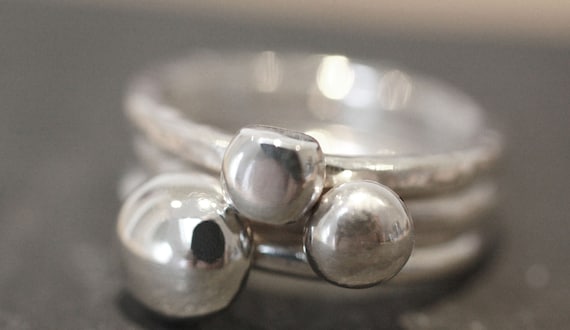 Silver pebble rings, Silver Stacking Ring, Nugget Rings, Stacking Rings, Silver nugget rings, stackable rings