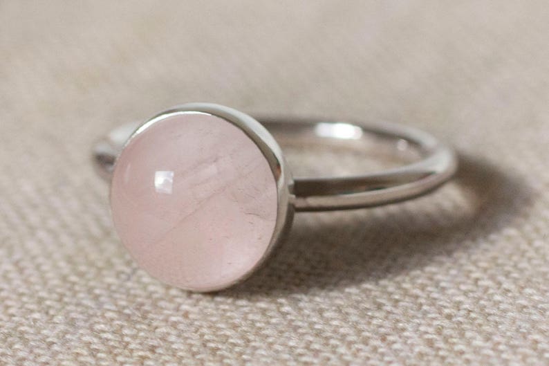 Rose Quartz Ring Pink Ring Pink and Silver Ring Pink Solitaire Ring Pink Cabochon Ring Pink Jewellery Pale Pink Quartz Ring