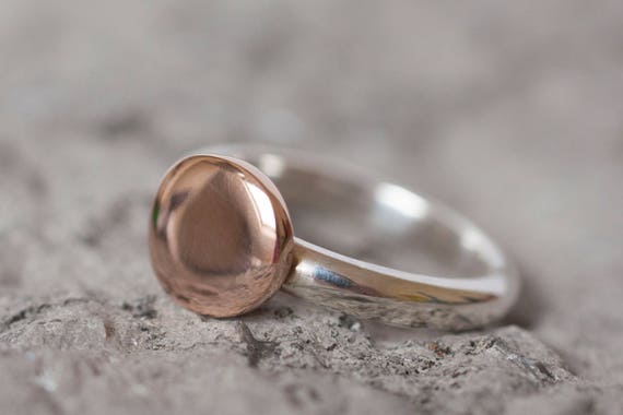 Rose Gold Ring, Rose Gold and Silver Ring, Rose Gold Pebble, Red Gold Ring