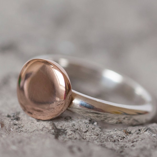 Rose Gold Ring, Rose Gold and Silver Ring, Rose Gold Pebble, Red Gold Ring