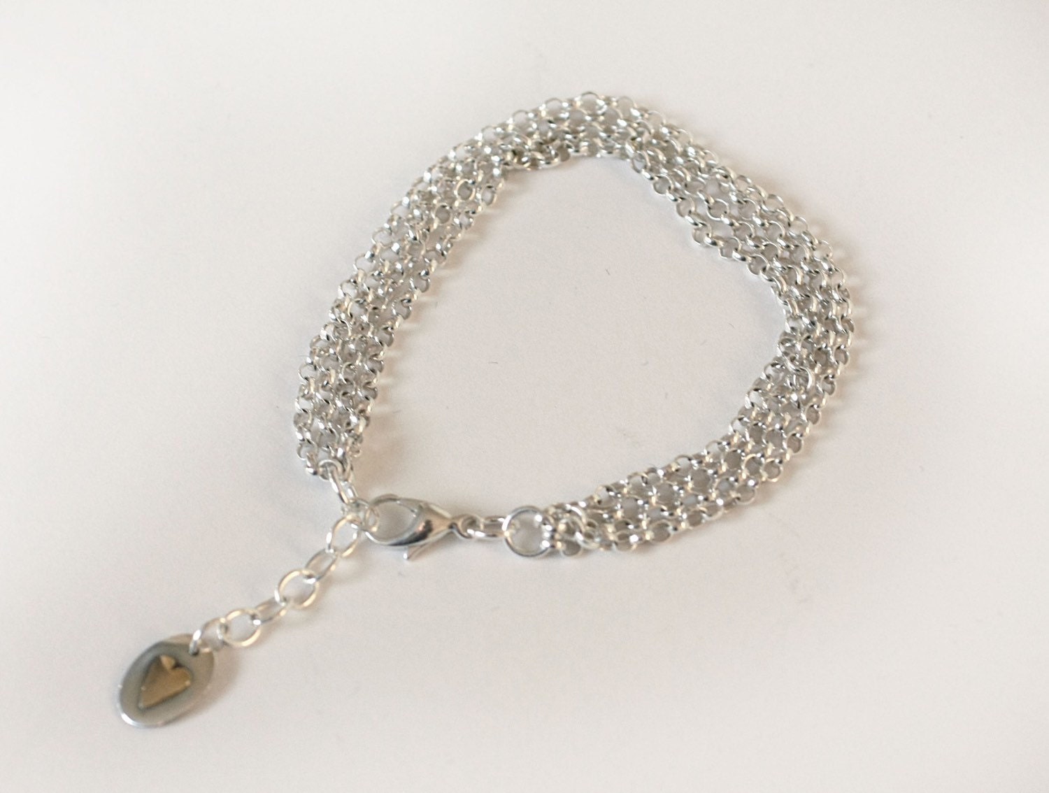 Silver and Gold Bracelet, Silver Chain Bracelet, Heart Charm, silver ...