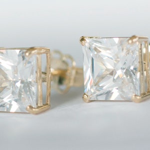 Gold Earrings, Gold and Cubic Zirconia Earrings, Gold Stud Earrings, CZ Earrings, Stud Earrings, Bridal Earrings, Bride Earrings, Square CZ