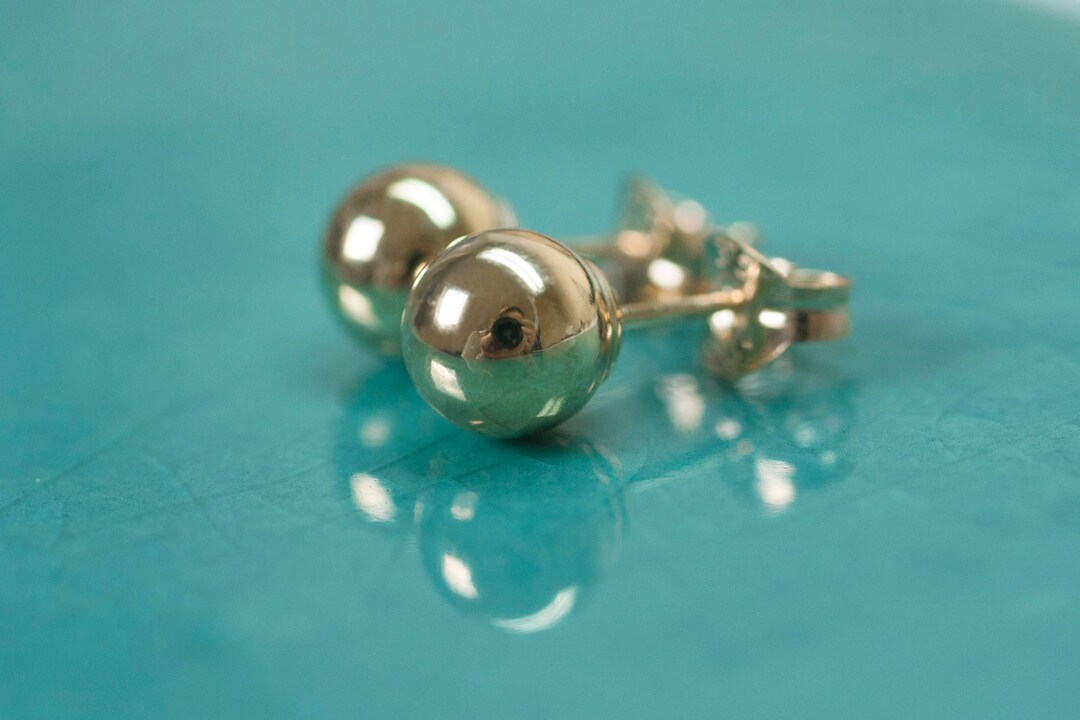 Solid Gold Stud Earrings Gold Ball Earrings Gold Orb Etsy
