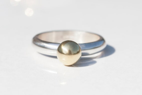 Gold and Silver Ring, Gold Orb Ring, Gold Ball Ring, Gold Nugget Ring, Gold Ring, Chunky Gold Ring