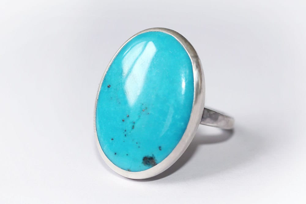 Sterling Silver Large Oval Bali Turquoise Ring – Strata Collection