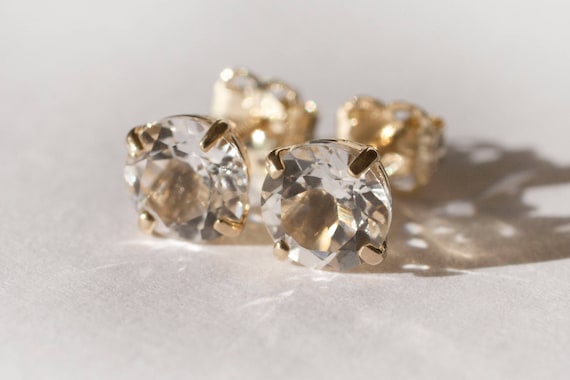Topaz earrings, 9 carat gold topaz earrings, round topaz earrings, topaz stud earrings, gold and topaz earrings, valentine's gift