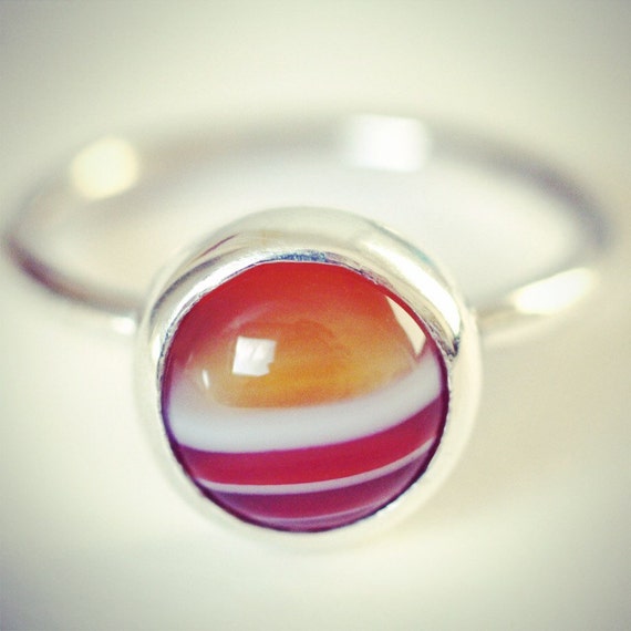 Banded Agate Ring, Striped Agate Ring, Stripy Agate Ring, Stripy Ring, Red Agate Ring