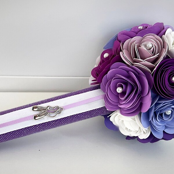 Dance recital Paper Flower Bouquet - ballet-  purple and white  - ballerina