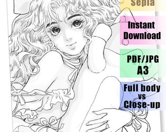 Märchen Mädchen Malseite, Märchenbuch Charakter, Detaillierte Line Art (PDF Download)