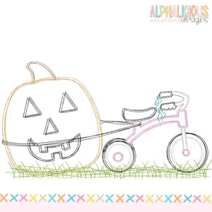 Trike with Jack-O-Lantern Scribble Machine Embroidery Design Quick Stitch Instant Download