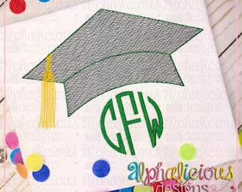 Graduation Hat with Tassel - Sketch: Sketch Embroidery Design - Digitized Embroidery Design - Instant Download