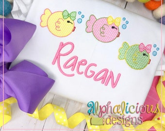 Little Fish with Bows Sketch Embroidery Design (Instant Download)