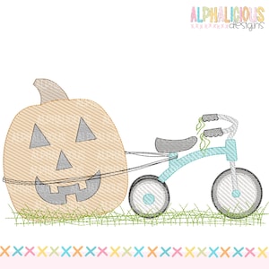 Trike with Jack-O-Lantern Sketch Machine Embroidery Design Quick Stitch Instant Download