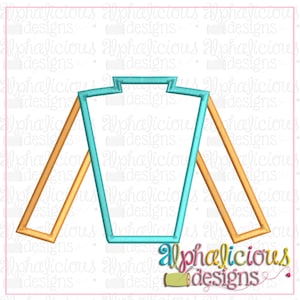 Könnte beinhalten: Ein gesticktes Design eines langärmeligen Hemdes in Blau und Orange. Das Design ist in Schwarz umrandet.