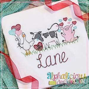 Farm Animals Valentine Sketch - Sketch Embroidery Design - Valentine Design - 6 Different Sizes - from 4x4 to 9x9 in 9 different formats!!!