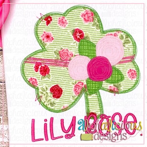 Clover with Tied Flowers Applique Design - Blanket Stitch - Spring Applique Design - Quick Stitch - Instant Download