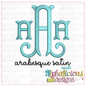 Arabesque Monogram Font 5 Sizes Instant Download Multiple Formats BX PES Included Satin Finish Stitch Machine Embroidery Initial File 1&quot; 3&quot;