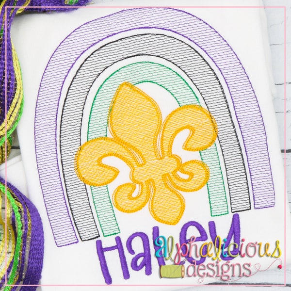 Rainbow with La Fleur - Sketch: Sketch Embroidery Design - Digitized Embroidery Design - Instant Download