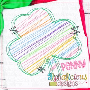 Rainbow Shamrock Scribble Embroidery Design Instant Download Quick Stitch Design image 1