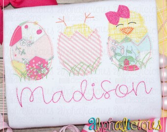 Chicks in Eggs Applique Design: Easter Triple Bean (Instant Download)