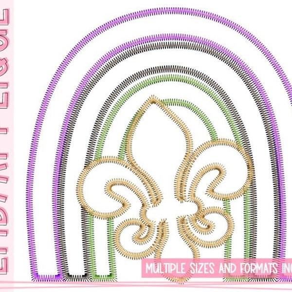 Rainbow with LaFleur- ZigZag - Mardi Gras Rainbow Applique Design - Embroidery Mardi Gras Designs - Zig Zag Embroidery - La Fleur Designs